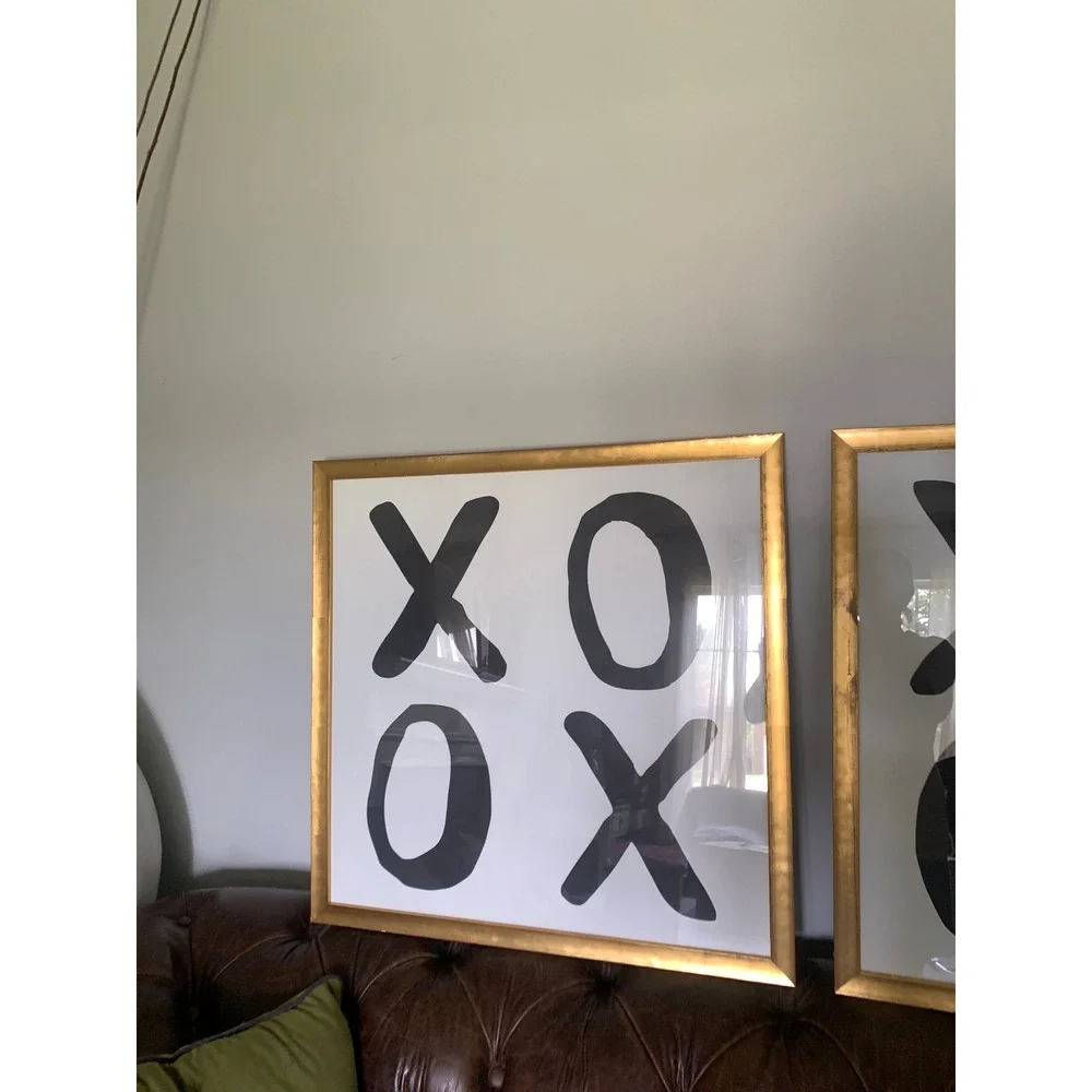 Pottery Barn Teen XOXO Framed Art Set of 2 Gold Frame Black White Wall Decor